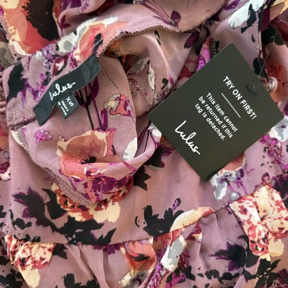 Lulus In My Dreams Mauve Floral Print Midi Dress High Neck A Line Size XS - Picture 3 of 6
